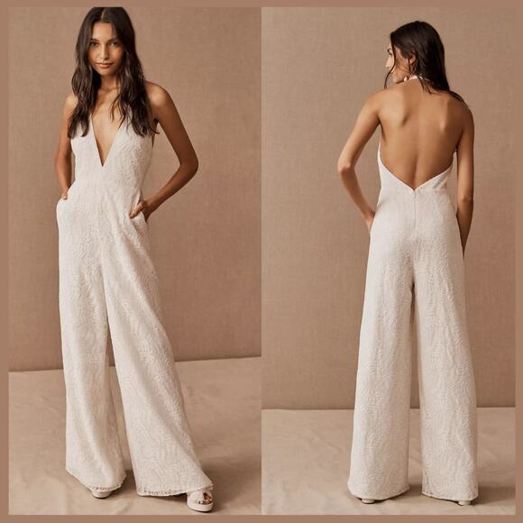NWT Fame and Partners White Lace Wide-Leg Jumpsuit - Size 8 - Picture 1 of 3